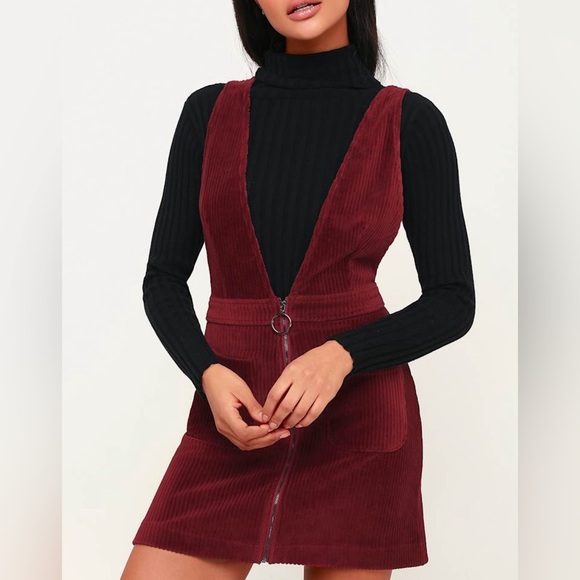 Burgundy sweet reputation Corduroy Overall Dress - Picture 3 of 5